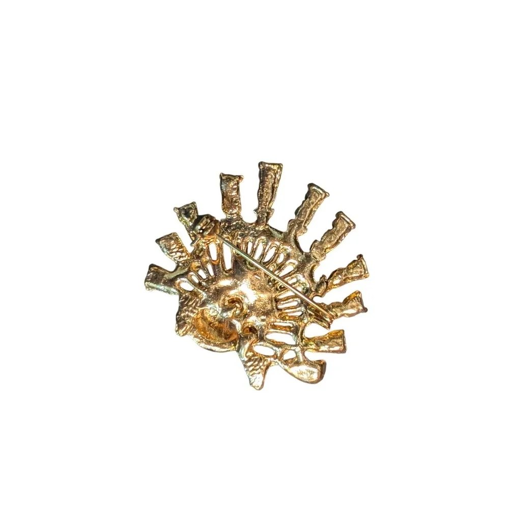 Vintage Peacock Brooch Gold Tone Green Enamel Blue Rhinestone Animal Pin